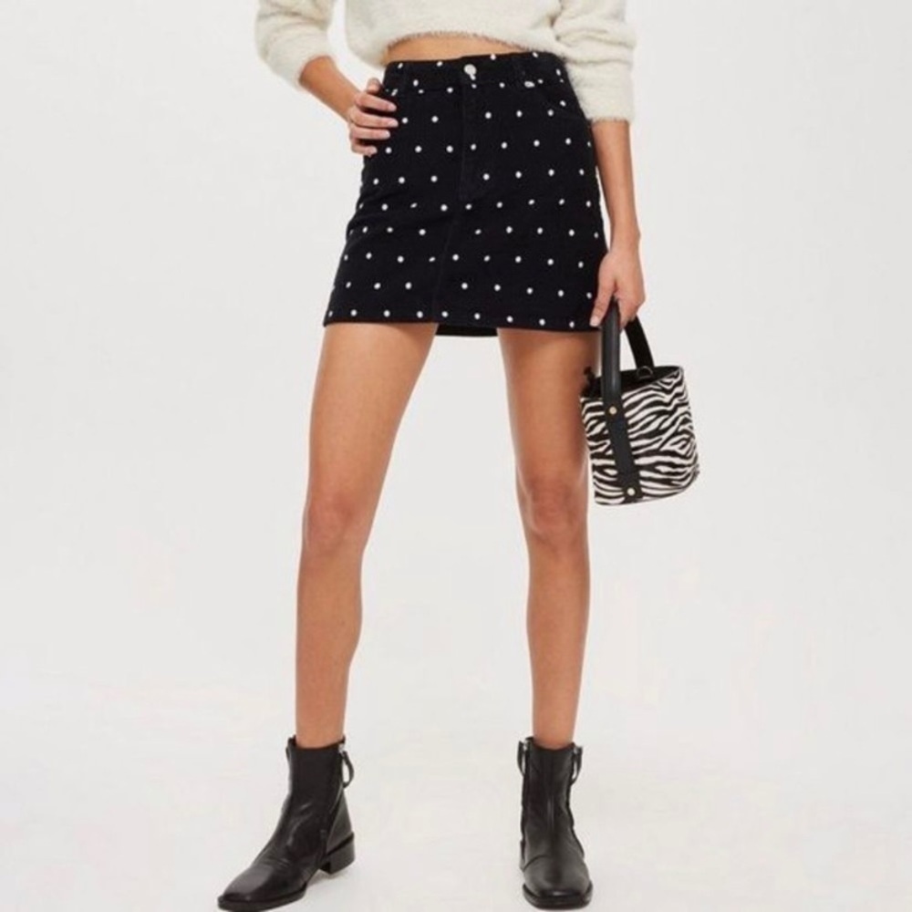 Topshop Black Corduroy Polka Dot Mini Skirt - Picture 8 of 8